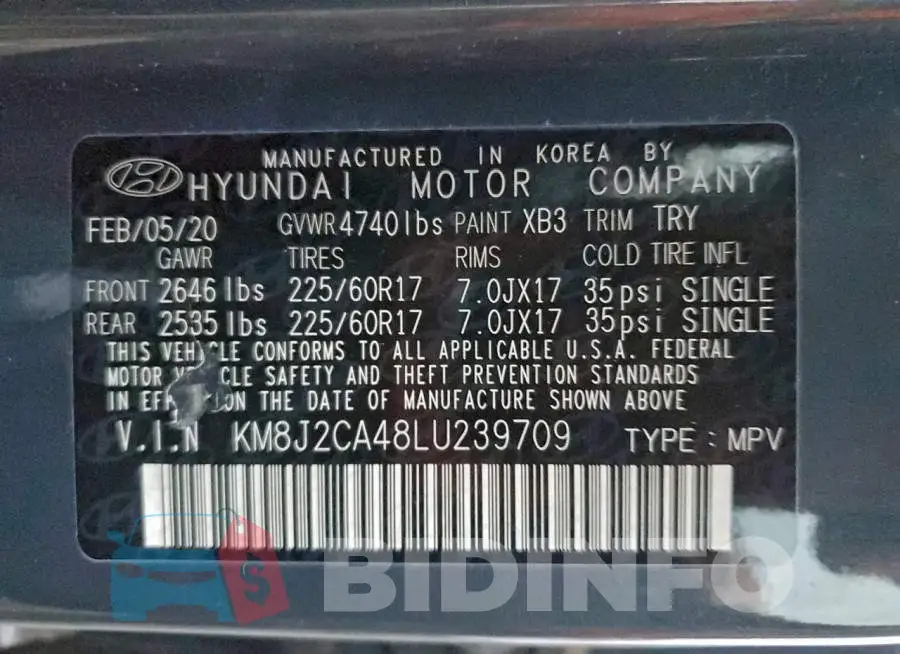 KM8J2CA48LU239709 Photo# 13