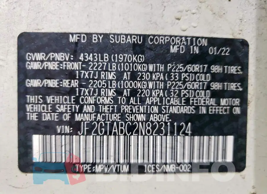 JF2GTABC2N8231124 Photo# 13