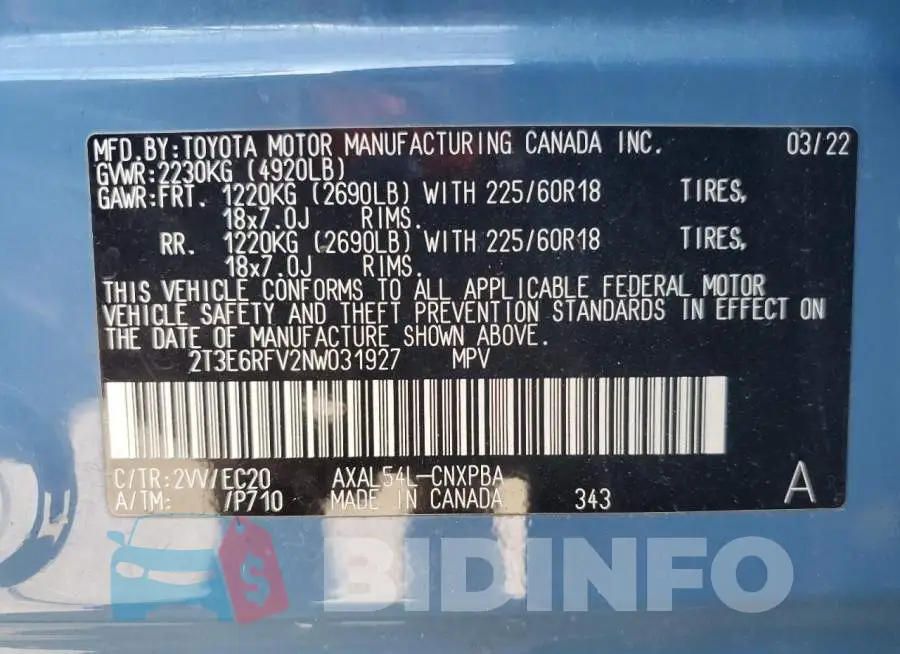 2T3E6RFV2NW031927 Photo# 13