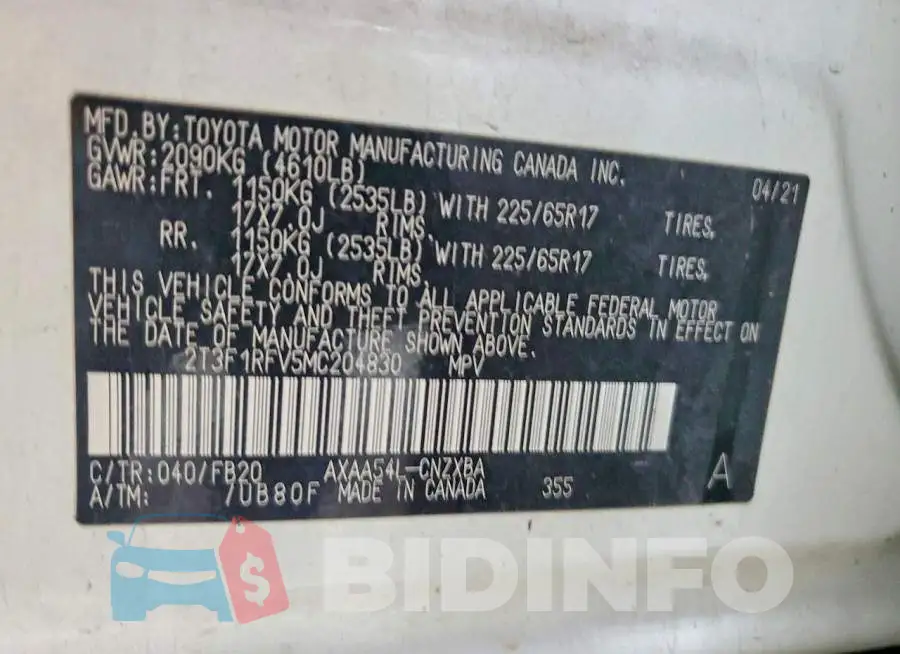 2T3F1RFV5MC204830 Photo# 13