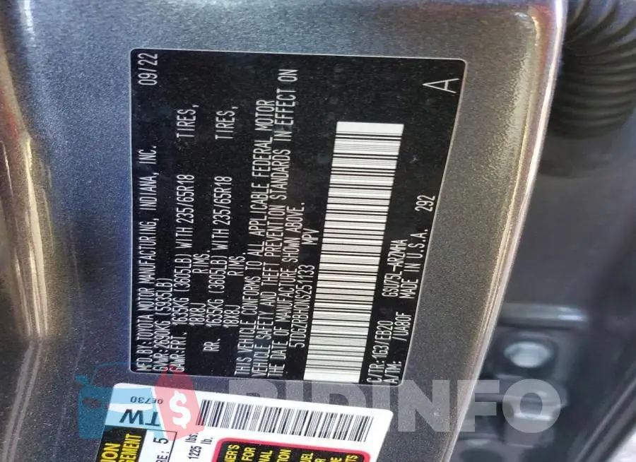 5TDGZRBH0NS251133 Photo# 13