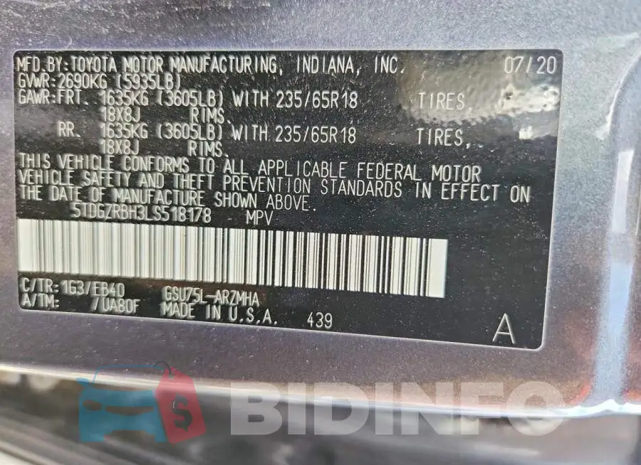 5TDGZRBH3LS518178 Photo# 14
