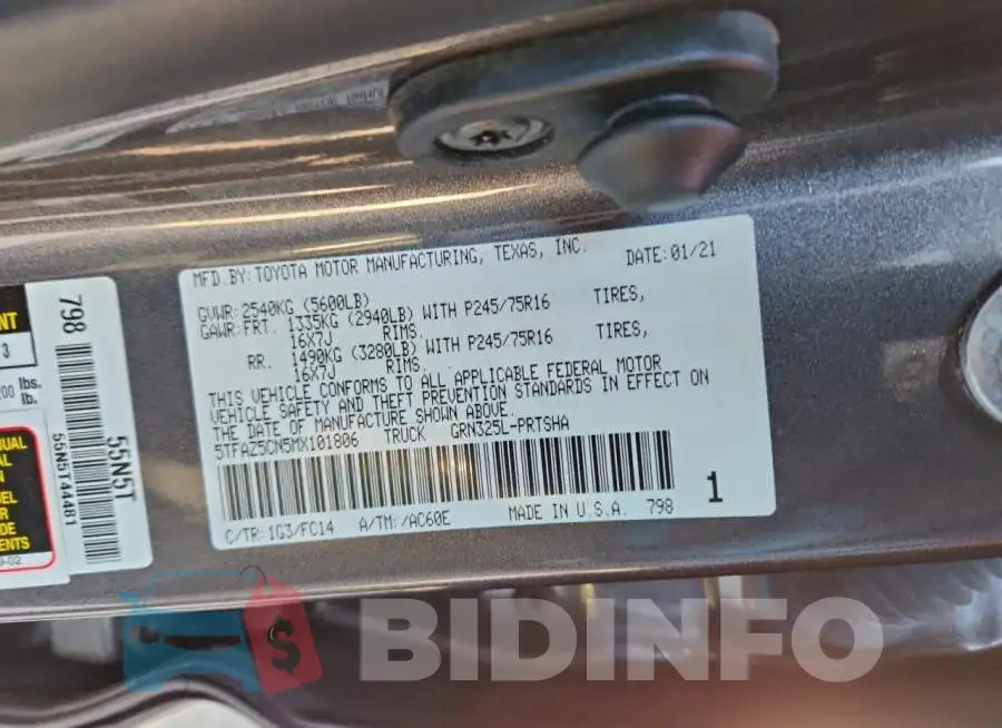 5TFAZ5CN5MX101806 Photo# 12