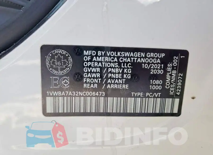 1VWBA7A32NC006473 Photo# 12
