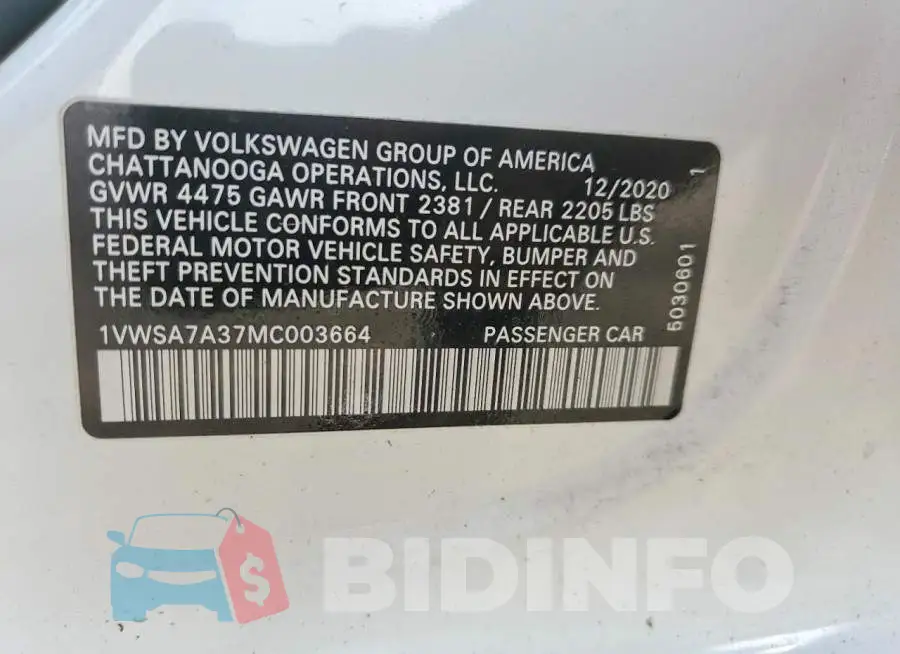1VWSA7A37MC003664 Photo# 12