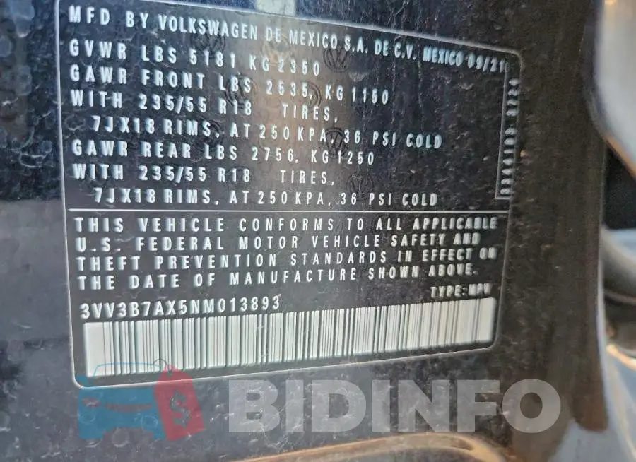 3VV3B7AX5NM013893 Photo# 13