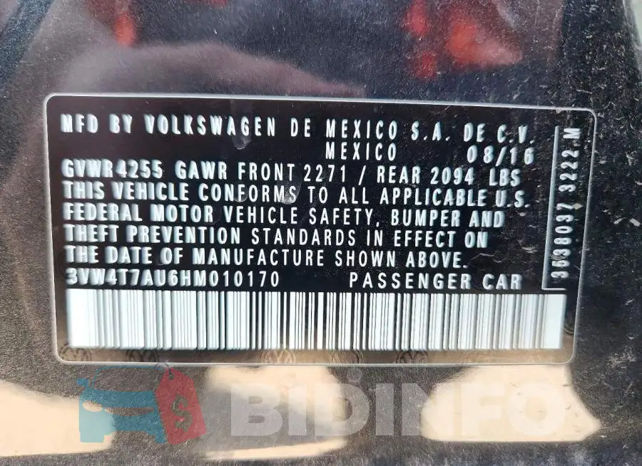 3VW4T7AU6HM010170 Photo# 12