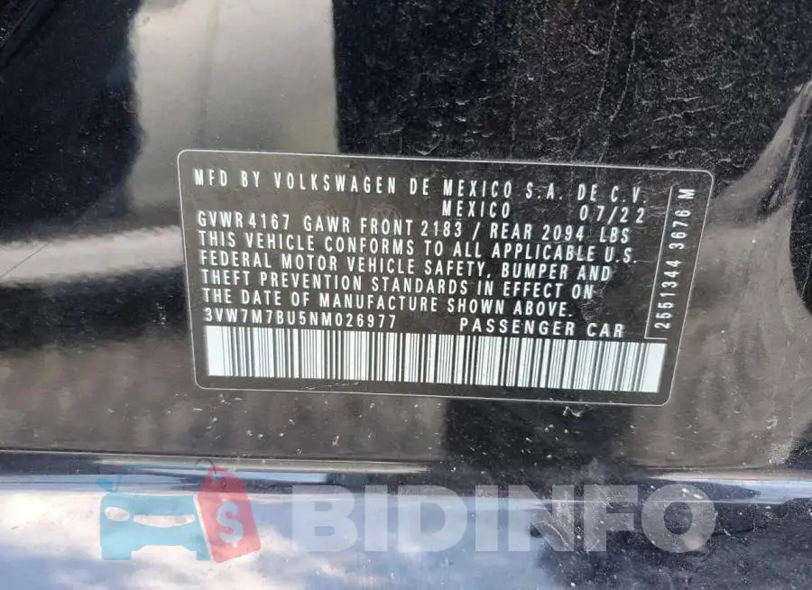 3VW7M7BU5NM026977 Photo# 12