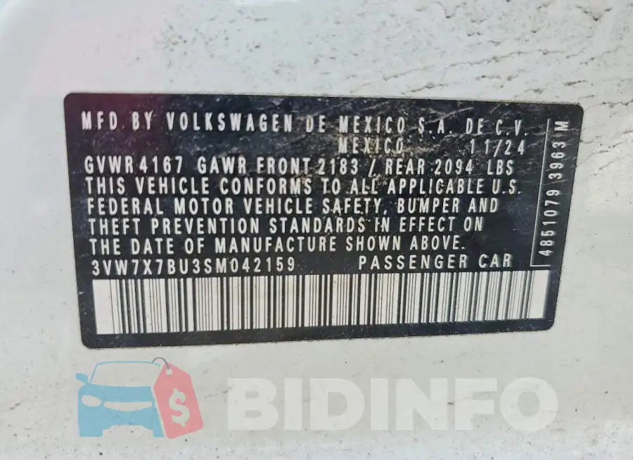 3VW7X7BU3SM042159 Photo# 12