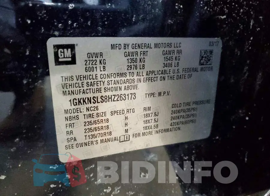 1GKKNSLS8HZ263173 Photo# 14