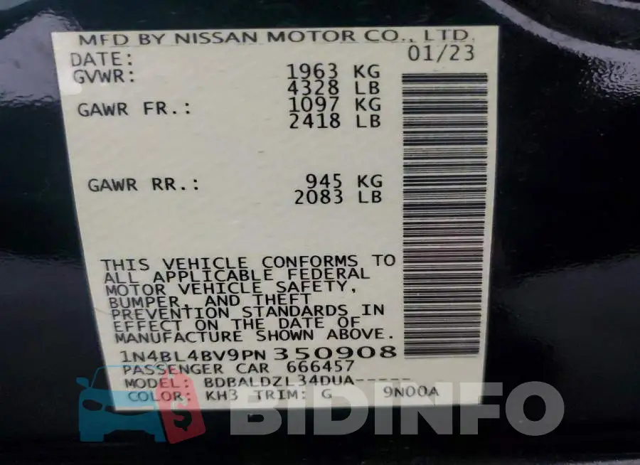 1N4BL4BV9PN350908 Photo# 12