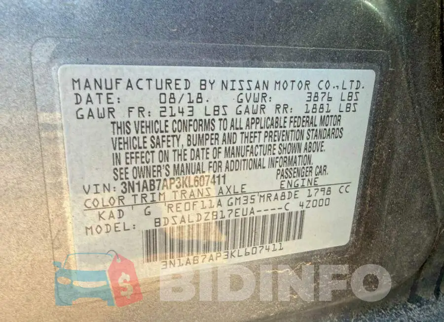 3N1AB7AP3KL607411 Photo# 10