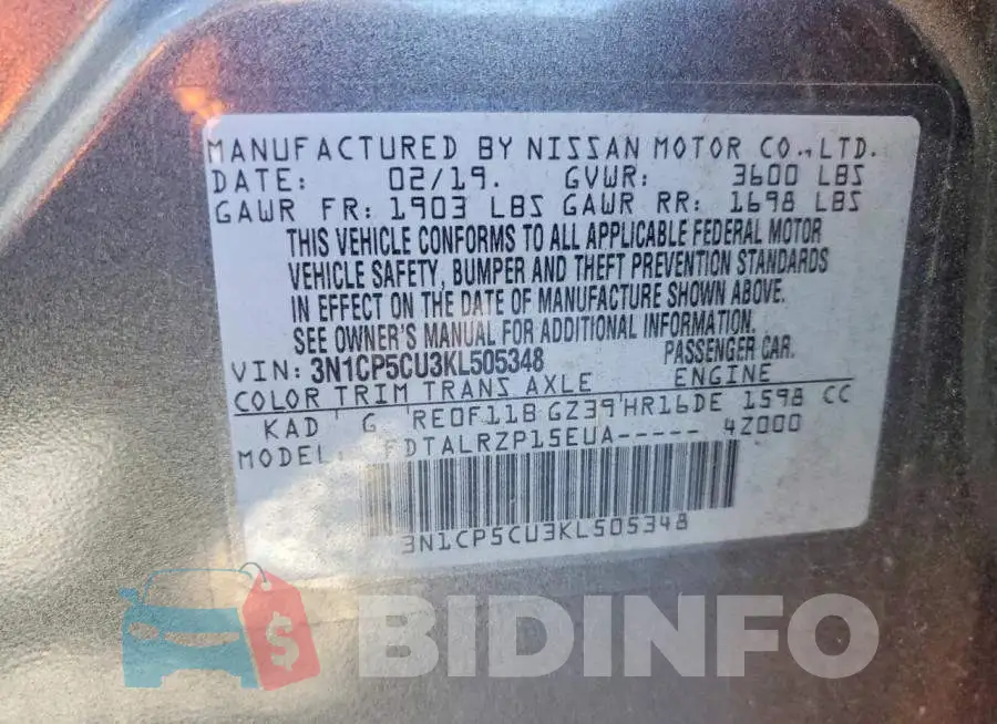 3N1CP5CU3KL505348 Photo# 12