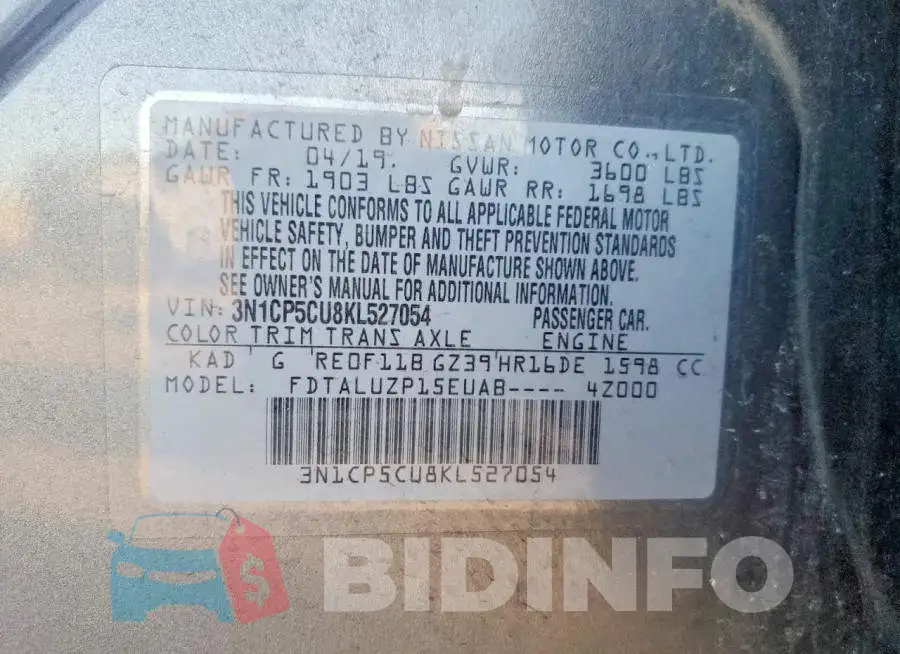 3N1CP5CU8KL527054 Photo# 13
