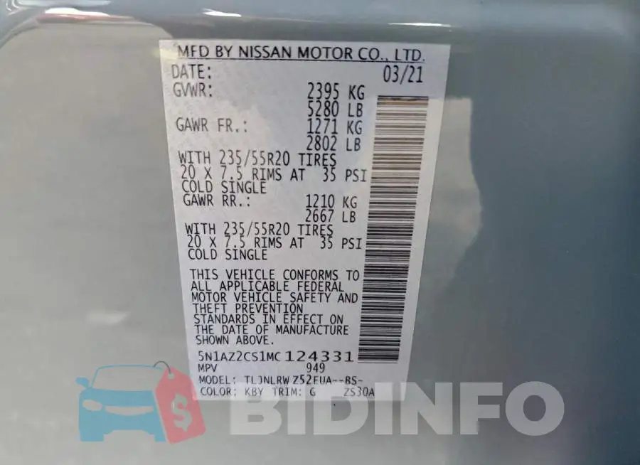 5N1AZ2CS1MC124331 Photo# 13