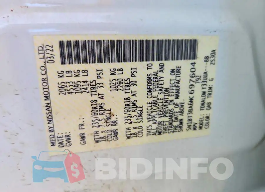 5N1BT3BA6NC697604 Photo# 14