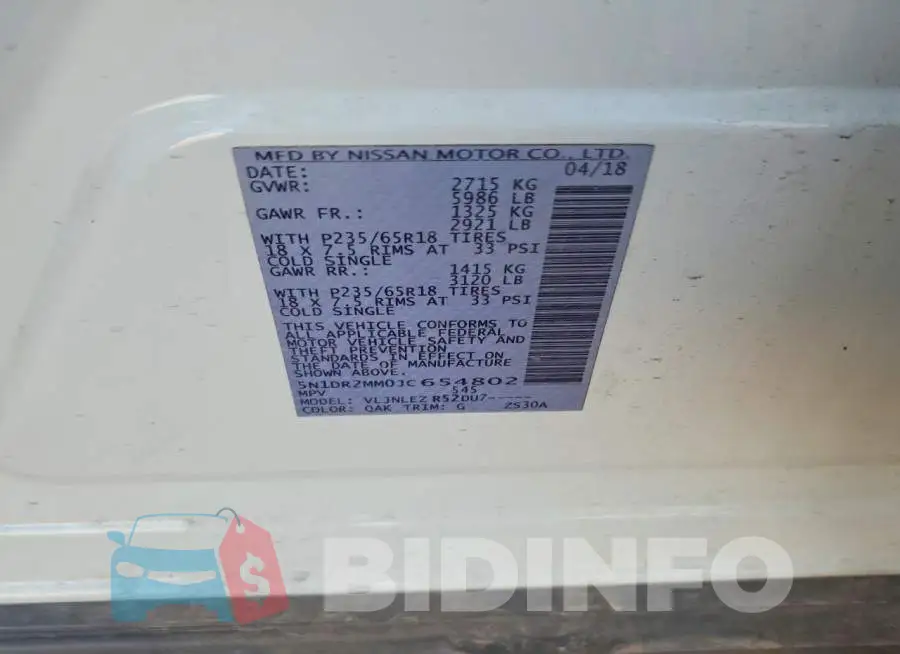 5N1DR2MM0JC654802 Photo# 12