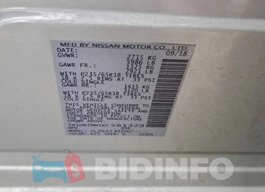 5N1DR2MM5KC581329 Photo# 13