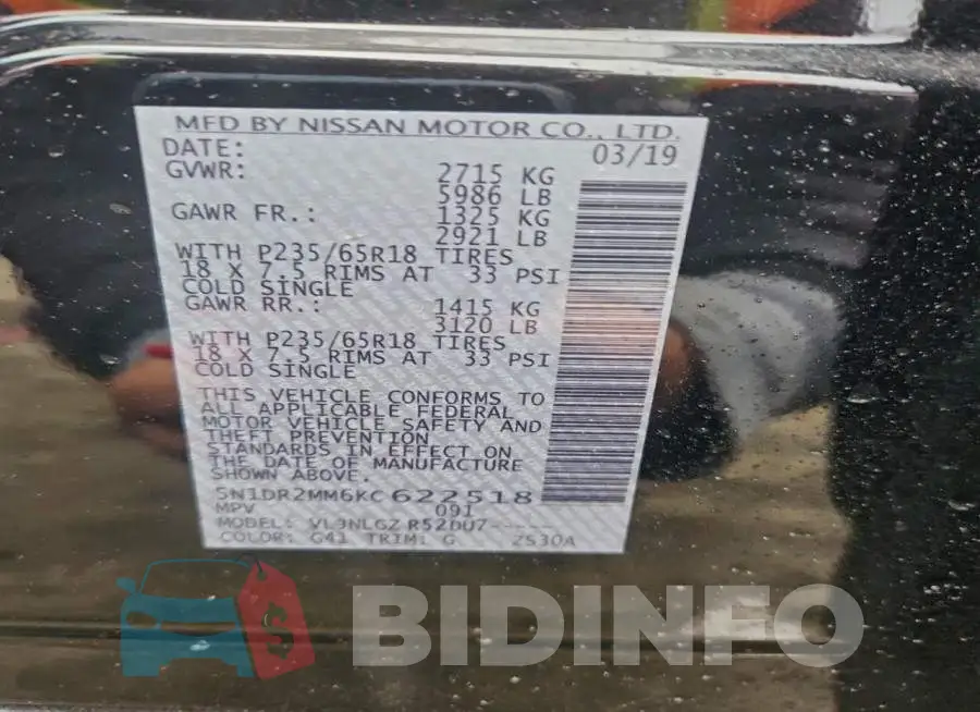 5N1DR2MM6KC622518 Photo# 13