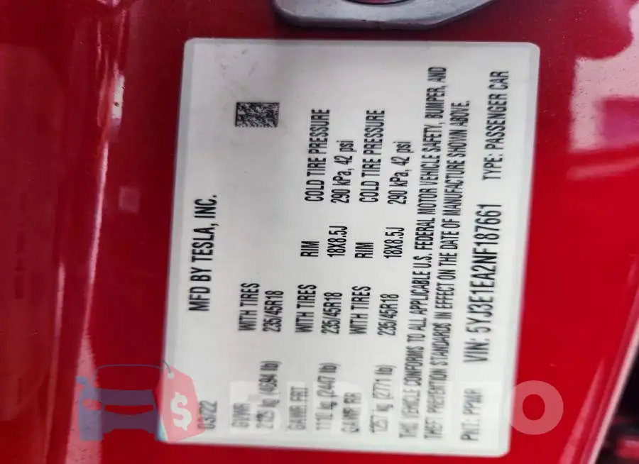 5YJ3E1EA2NF187661 Photo# 12