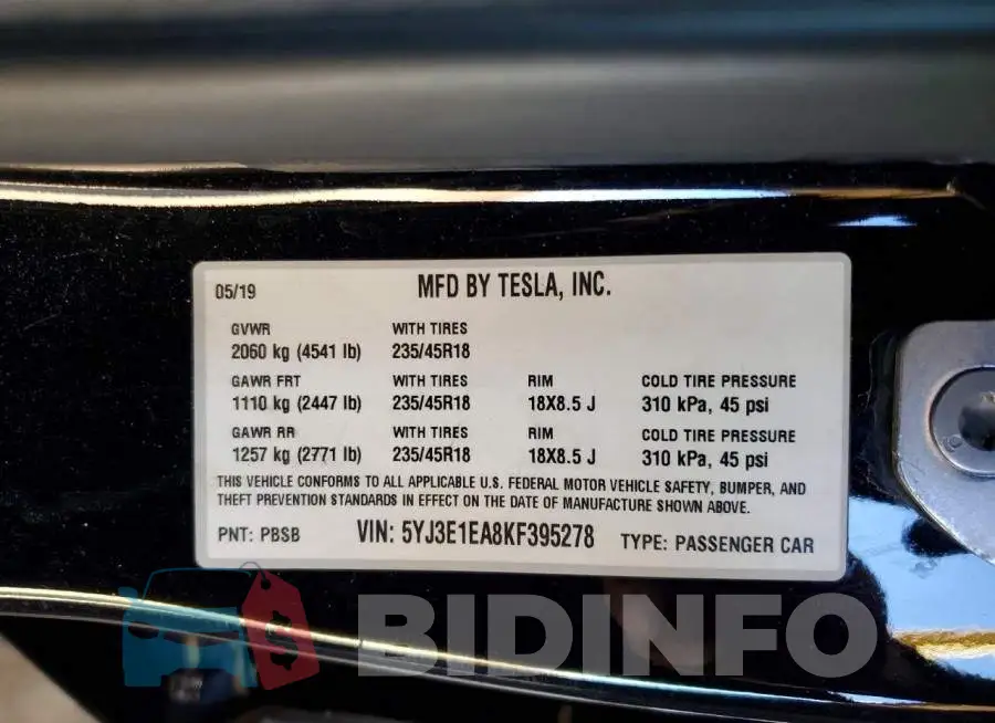 5YJ3E1EA8KF395278 Photo# 12