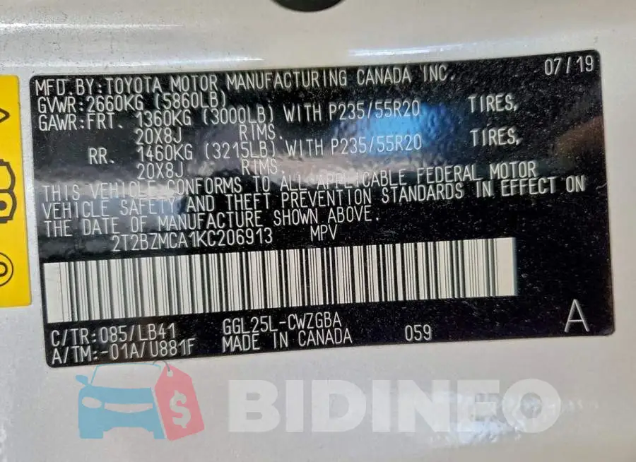 2T2BZMCA1KC206913 Photo# 13