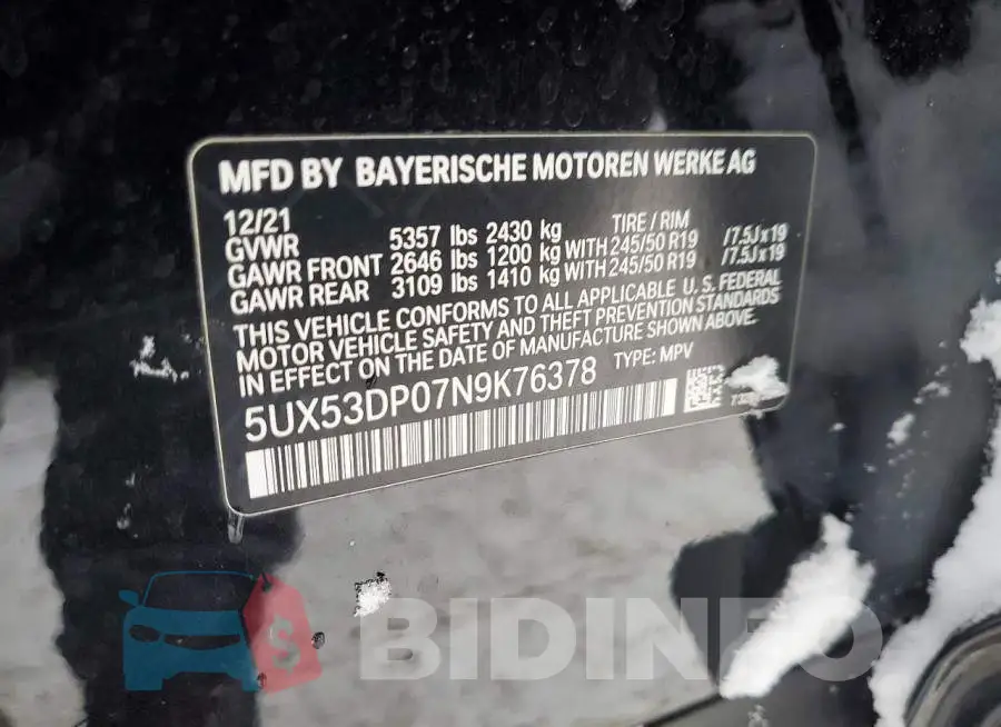 5UX53DP07N9K76378 Photo# 14