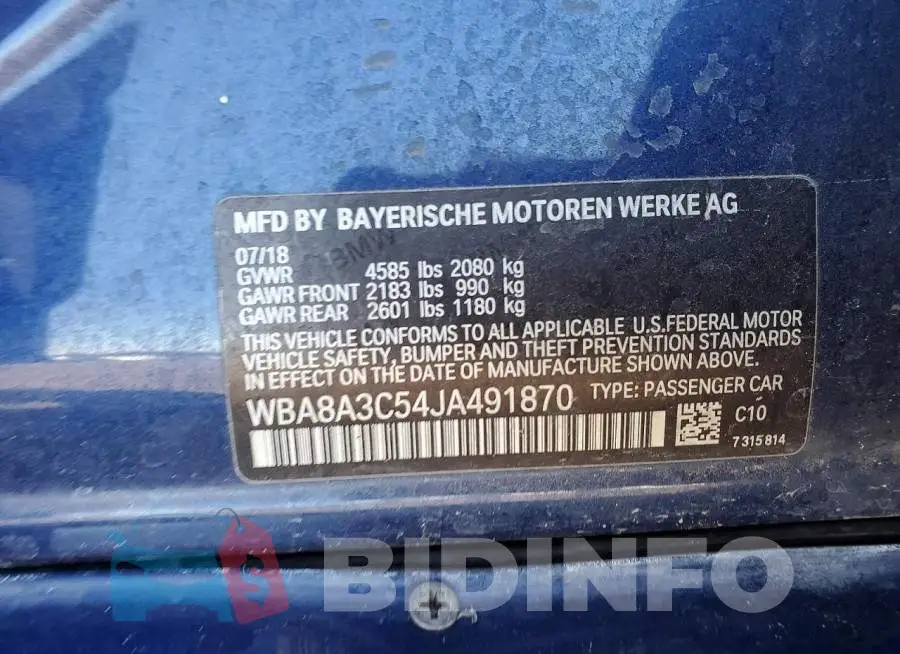 WBA8A3C54JA491870 Photo# 12