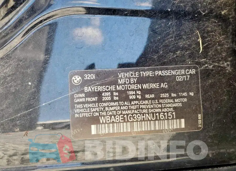 WBA8E1G39HNU16151 Photo# 12