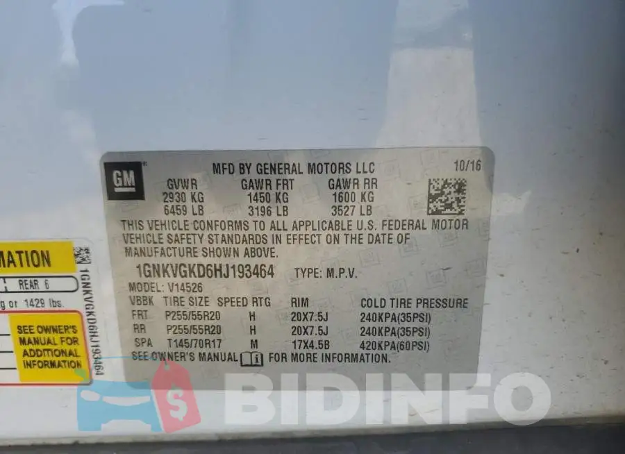 1GNKVGKD6HJ193464 Photo# 13
