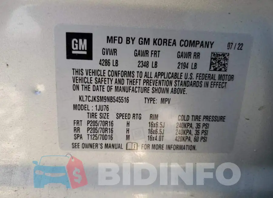 KL7CJKSM9NB545516 Photo# 12