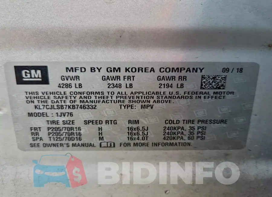 KL7CJLSB7KB746332 Photo# 13
