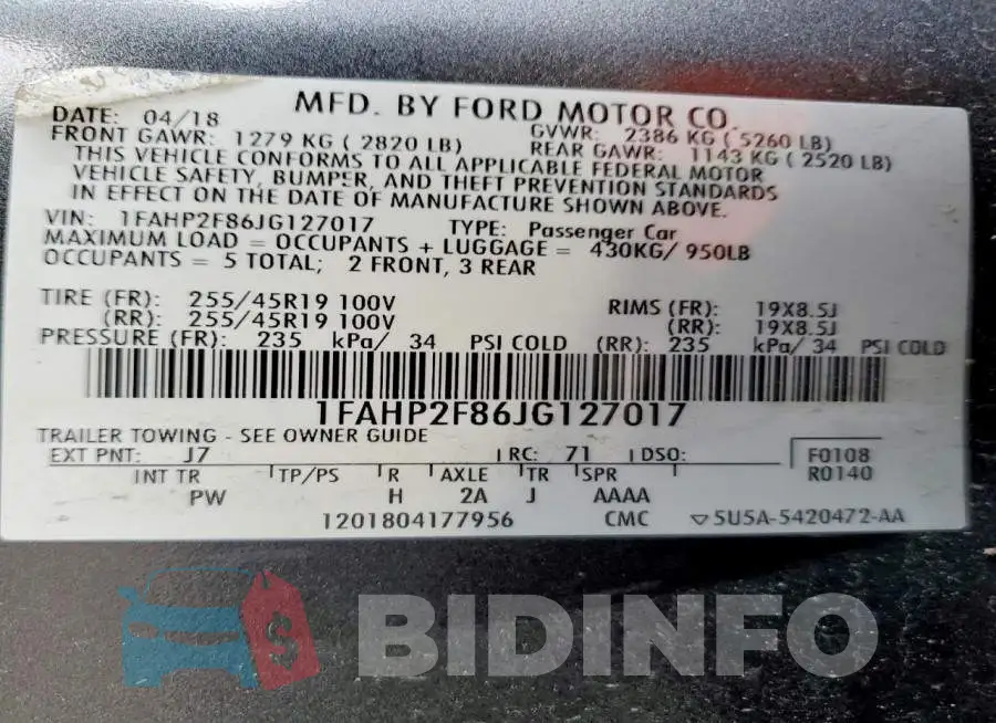 1FAHP2F86JG127017 Photo# 13