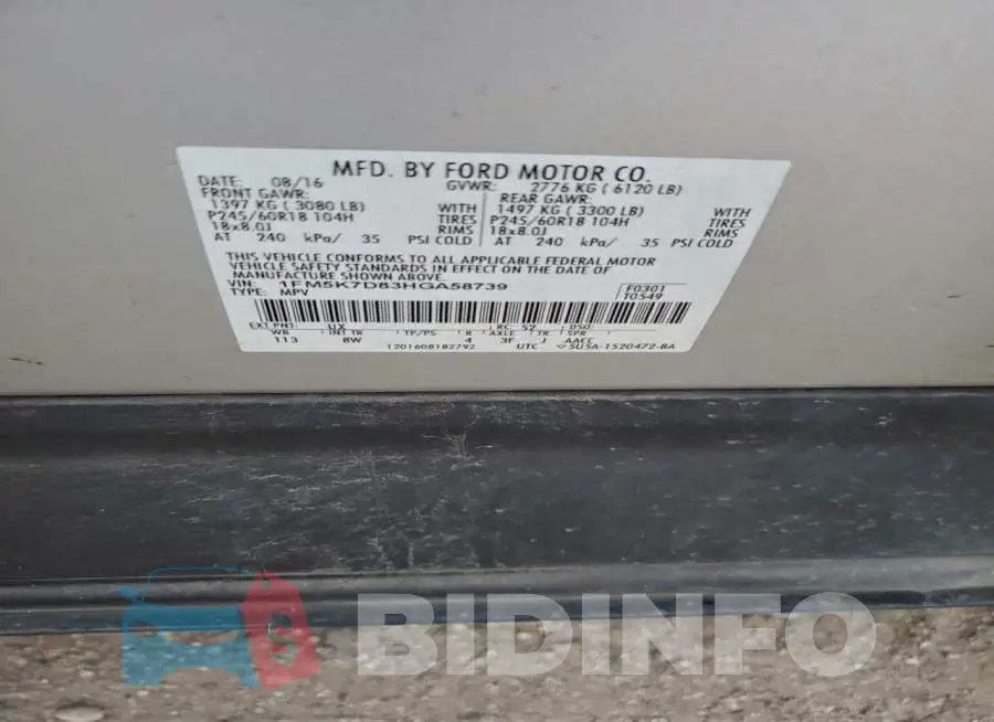 1FM5K7D83HGA58739 Photo# 12