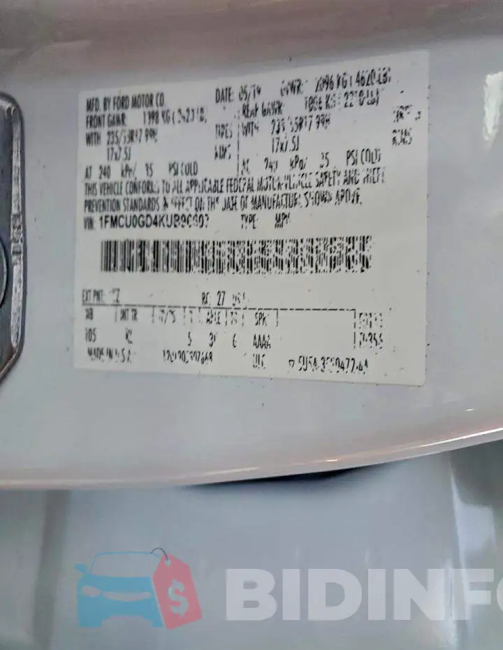 1FMCU0GD4KUB96607 Photo# 13