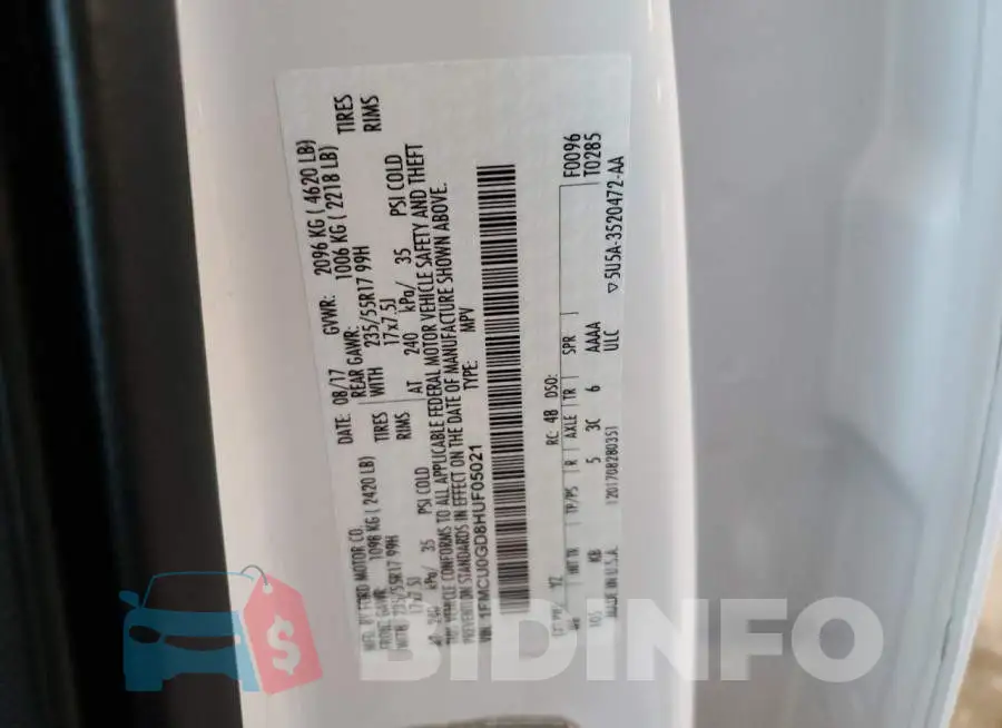 1FMCU0GD8HUF05021 Photo# 14