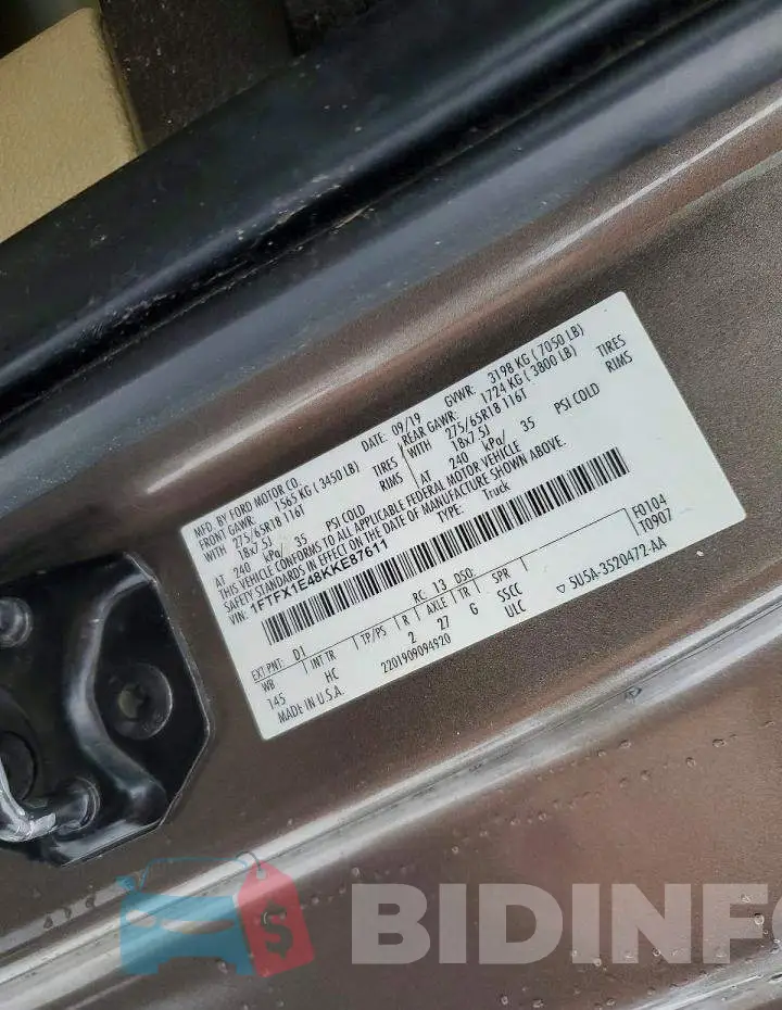 1FTFX1E48KKE87611 Photo# 12
