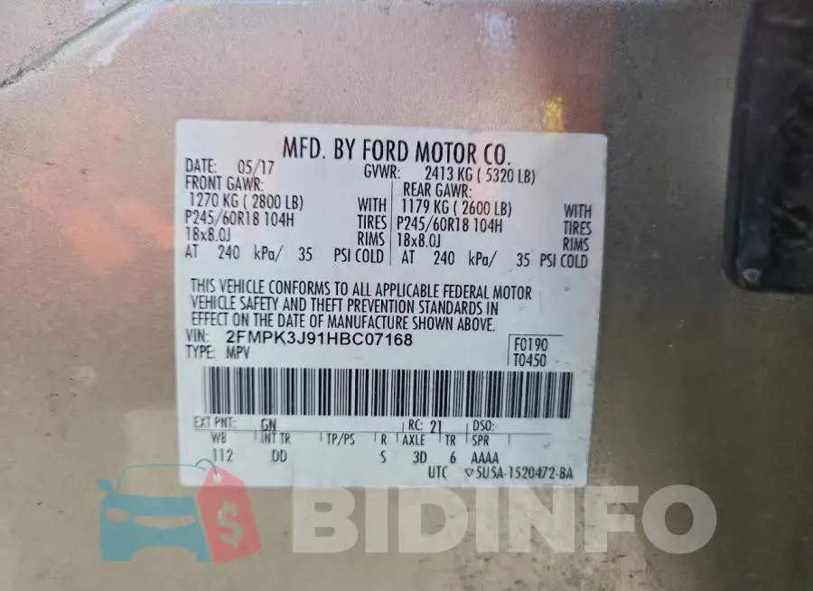 2FMPK3J91HBC07168 Photo# 13