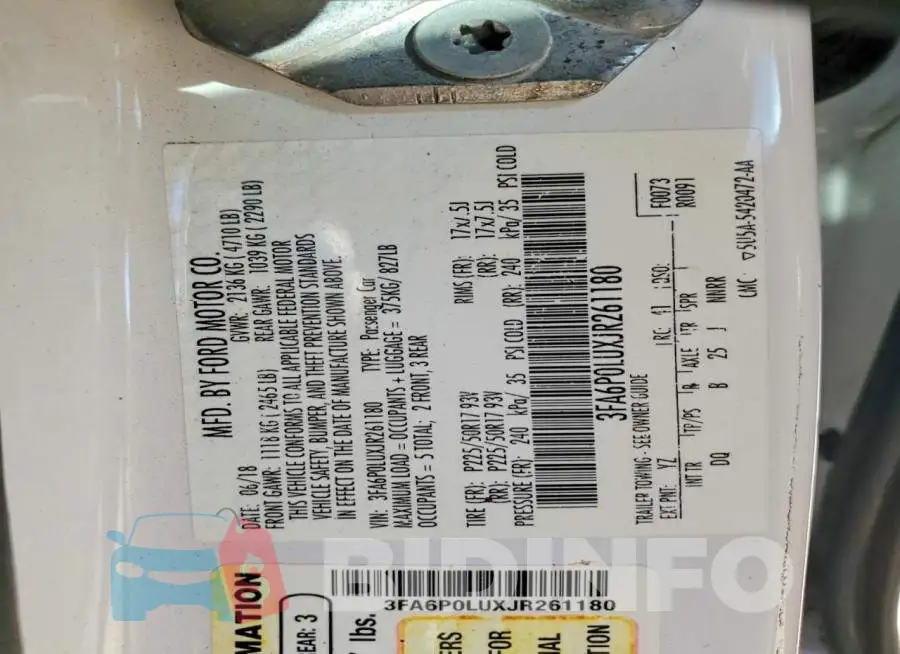 3FA6P0LUXJR261180 Photo# 12