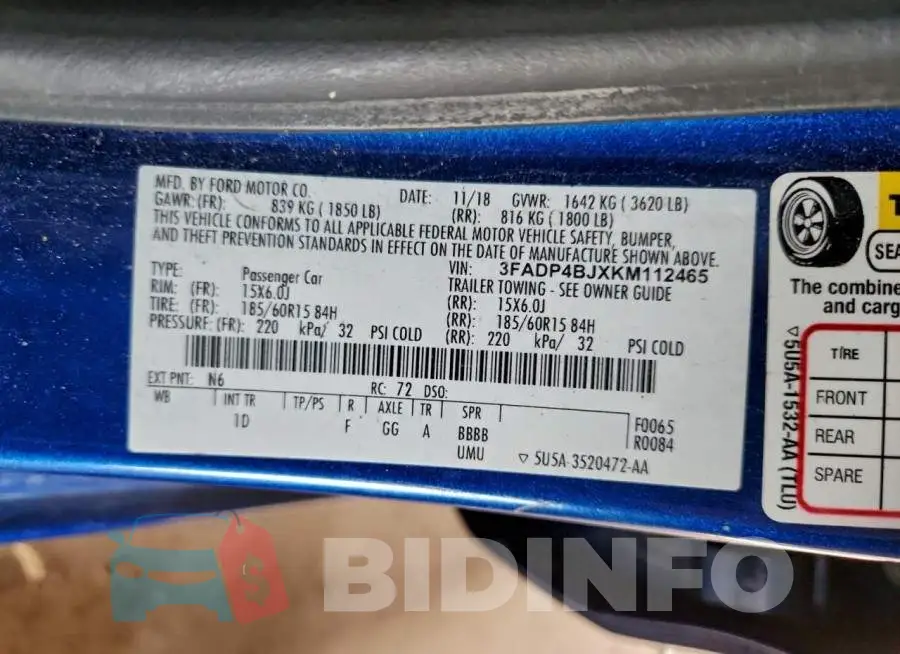 3FADP4BJXKM112465 Photo# 13