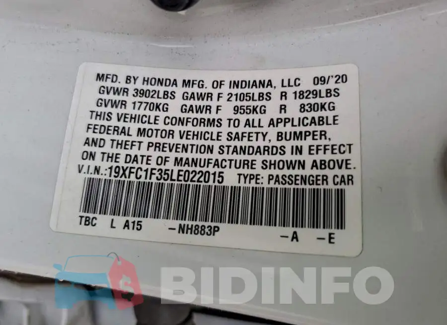 19XFC1F35LE022015 Photo# 13