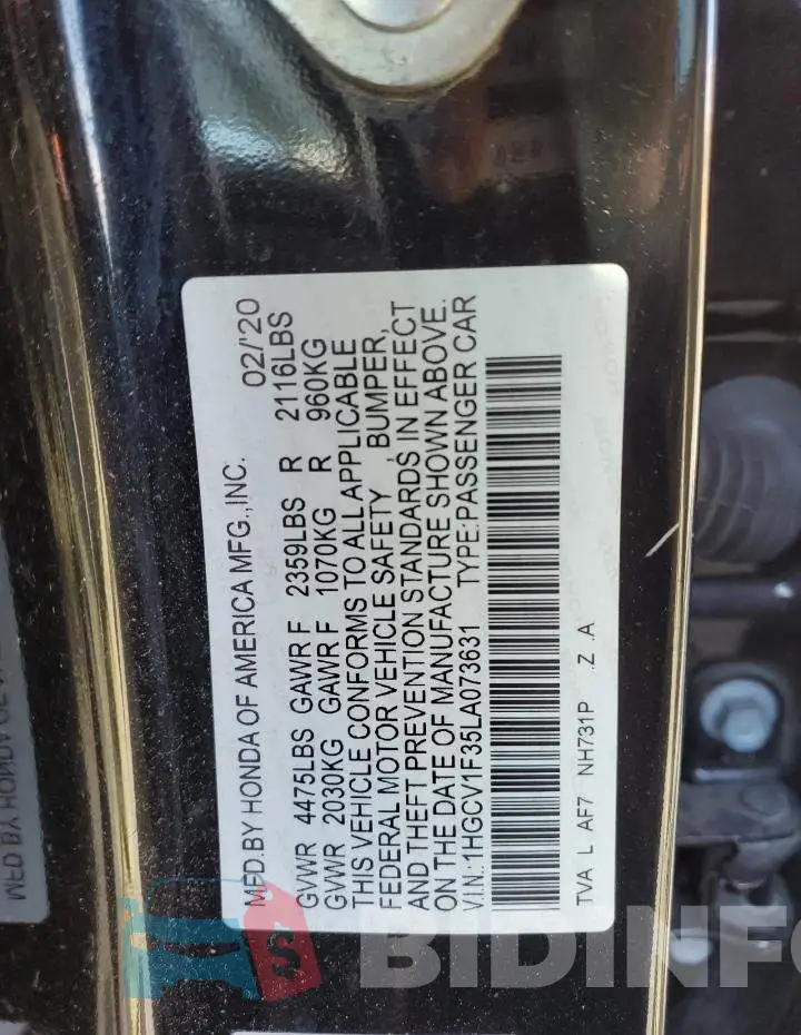 1HGCV1F35LA073631 Photo# 12