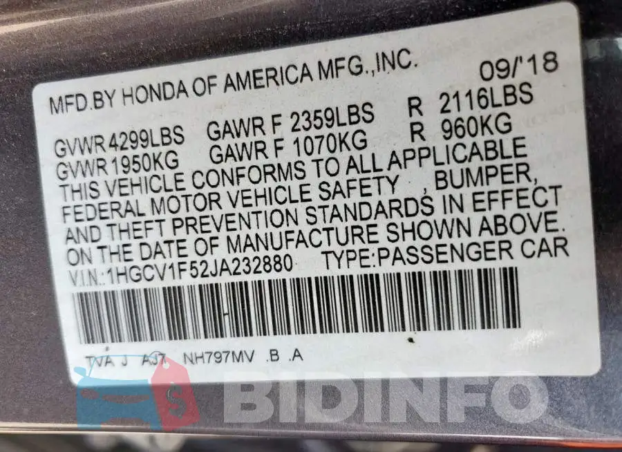 1HGCV1F52JA232880 Photo# 13