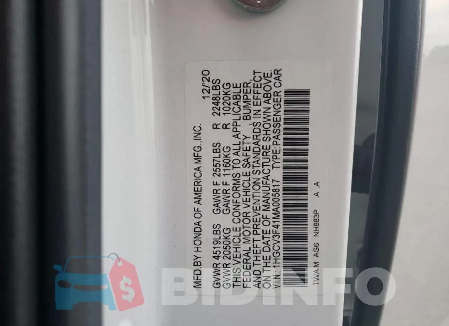 1HGCV3F41MA005817 Photo# 12