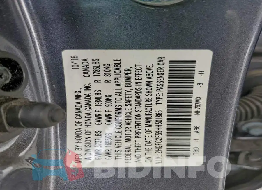 2HGFC2F59HH501865 Photo# 12