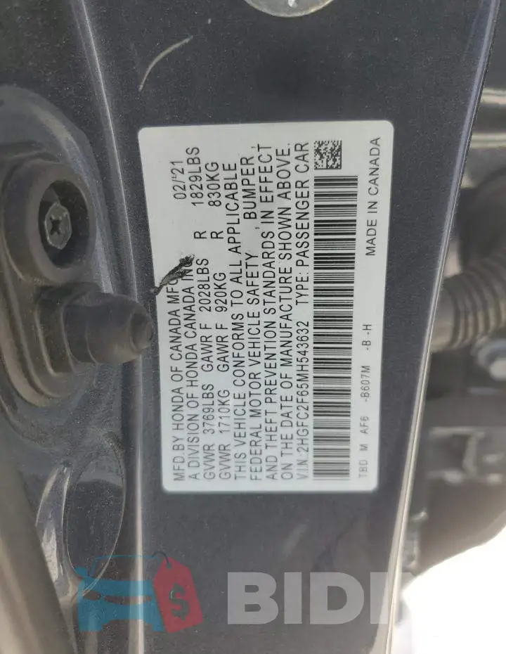 2HGFC2F65MH543632 Photo# 12