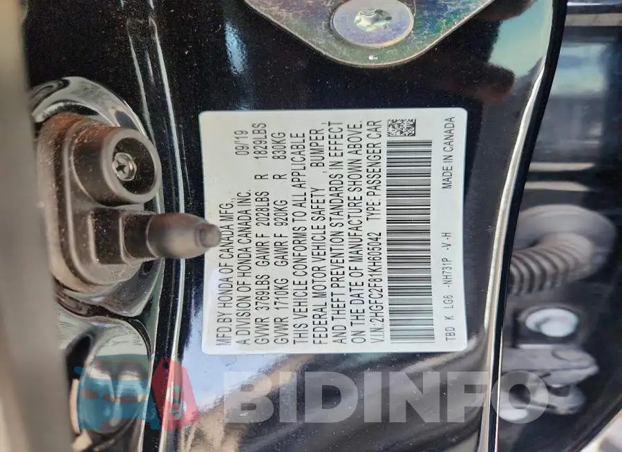 2HGFC2F81KH605042 Photo# 12