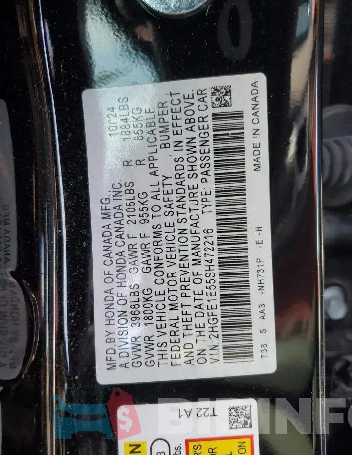 2HGFE1E55SH472216 Photo# 12