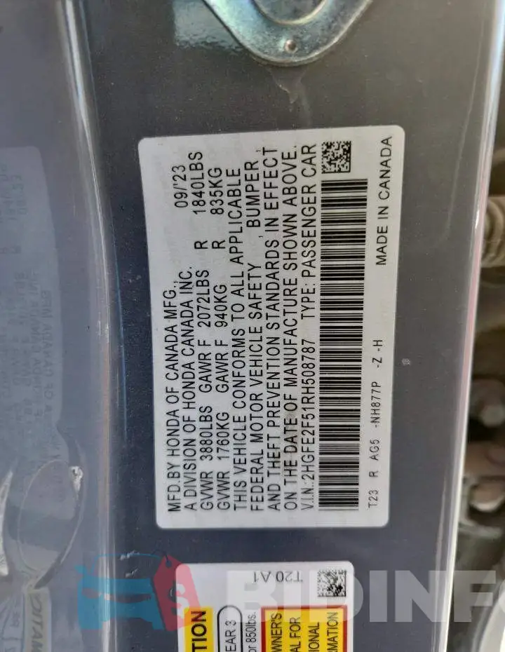 2HGFE2F51RH508787 Photo# 12