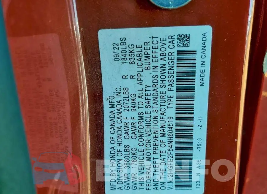 2HGFE2F54NH604519 Photo# 12